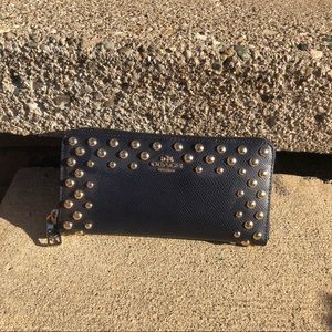 Coach blue leather studded zipper wallet